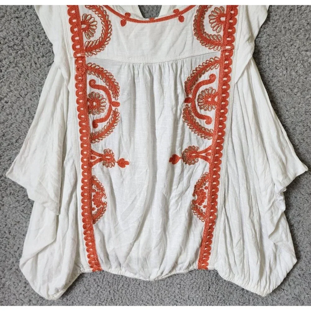 Free People Women's Dos‎ Segundos Embroidered Cap Sleeve Top Elastic Waist Sz M